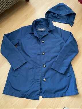 Eddie Bauer “Weatheredge” Lined  Short Trench Coat with Detachable Hood PS
